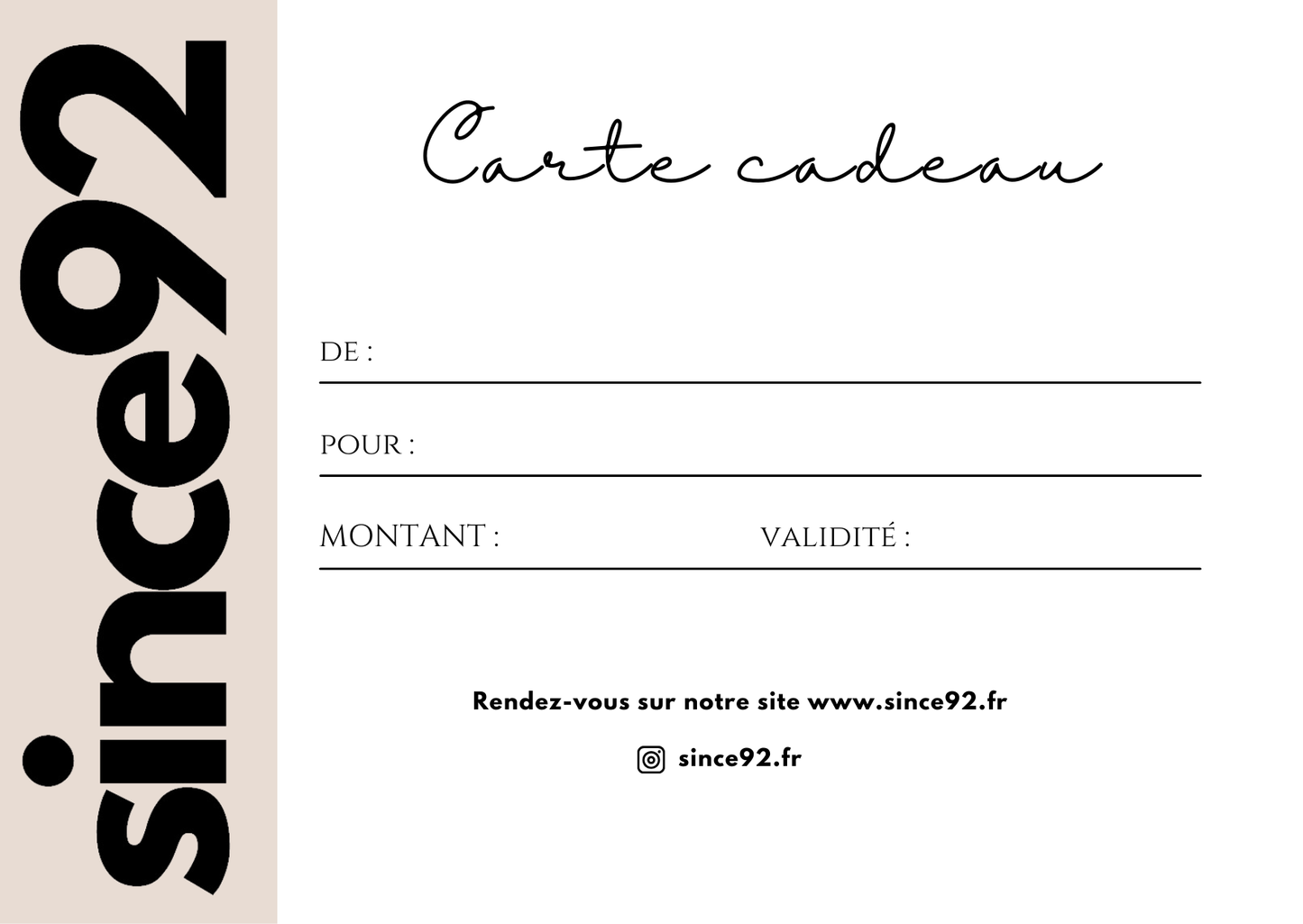 Carte cadeau Since92 100€