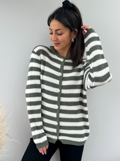 gilet amandine kaki boutons nacrés